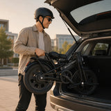 Compact versatile Blutron foldable electric bike - Space-saving design ideal for urban commutes and casual rides on scenic coastal paths