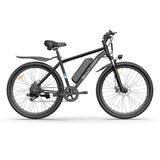 Blutron EB550 high-performance mountain electric bike: All-black model featuring BLUTRON branding, removable battery, suspension fork, and rugged off-road tires, displayed in side view against a plain white background