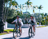 Blutron ebike mobile banner (headline: ALL EBIKES): Two riders riding along a sunny residential street on Blutron e-bikes, featuring the brand’s all ebikes lineup for daily and leisure use.