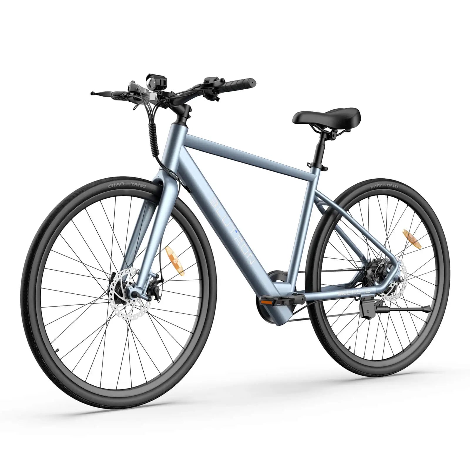 Blutron EB570 fast commuter ebike features city-tuned tires, responsive disc brakes, and a streamlined frame, perfect for quick, smooth urban commutes.
