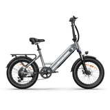 Blutron EB750S folding ebike—foldable design, rear rack, fenders, disc brakes, thick tires. Perfect for portable commutes and easy storage.