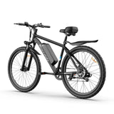Blutron EB550—one of the best ebikes for mountain biking—boasts thick mountain tires, disc brakes, a built-in battery, rear fender, rear rack and multi-speed gears. Ideal for rugged trail rides and daily commutes.