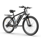 Blutron EB550 (best mountain bike for ebike conversion)—front suspension, disc brakes, built-in battery, fenders, rack, front light. Sturdy frame suits converted off-road and daily rides.